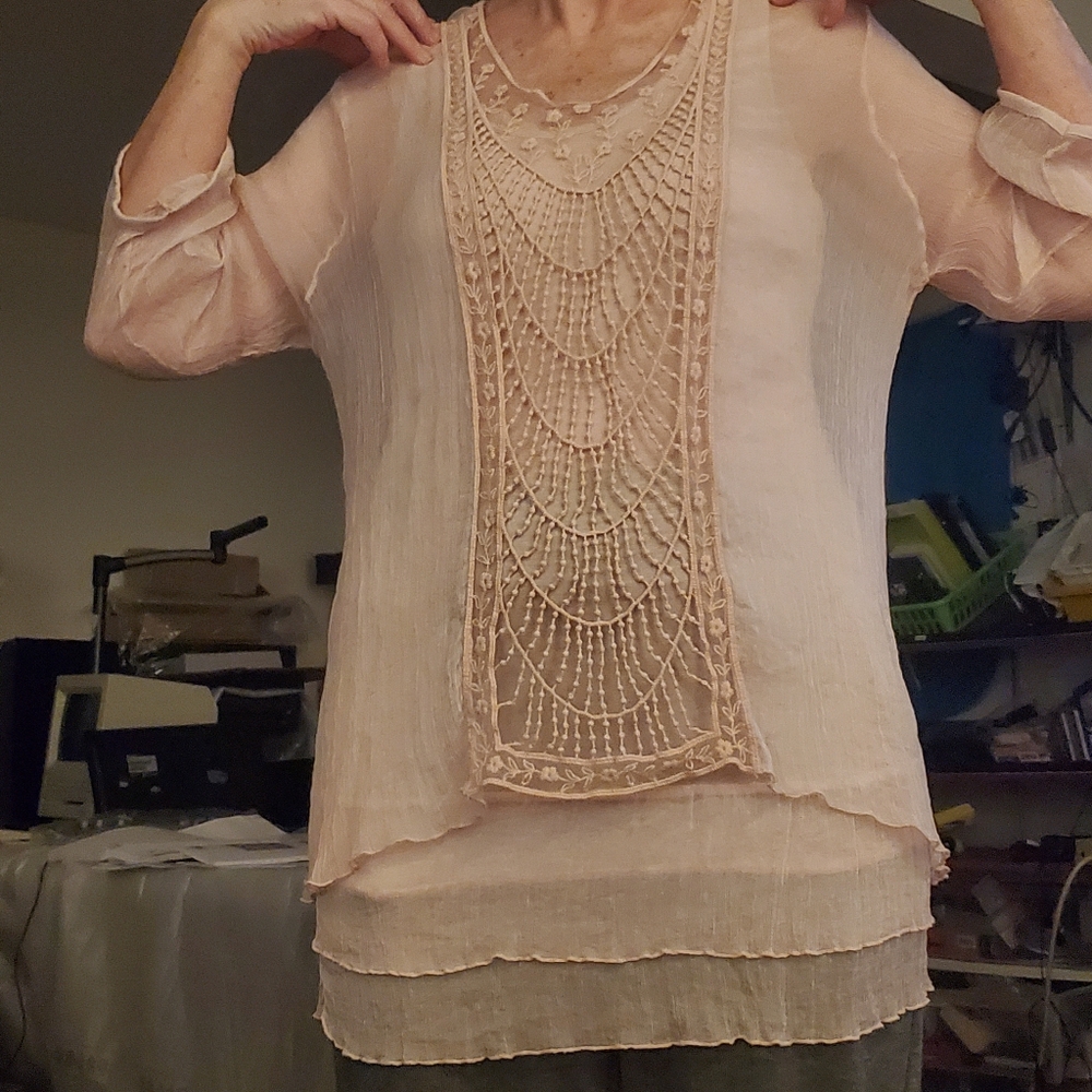 100% silkChic Blush Embroidered  Women's Blouse